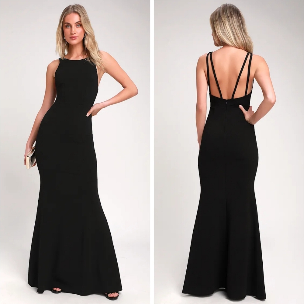 Lulus Dream About You Black Backless Maxi Dress Gown Medium NWT